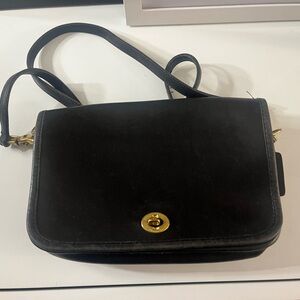 Vintage Coach Black Crossbody Bag with Gold Accents